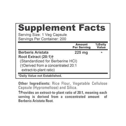 NusaPure Berberina HCl Extracto 20:1, 225 mg - 200 Cápsulas Vegetales - (Vegetariano, Sin OGM, Vegano)