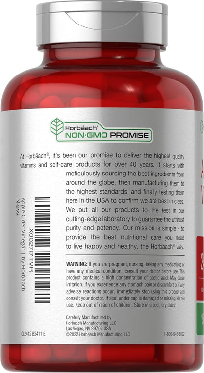 Cápsulas de Vinagre de Sidra de Manzana Horbäach – 2,400 mg, 150 Unidades