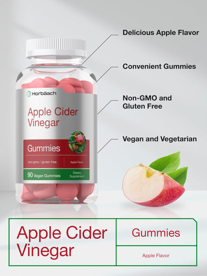 Gomitas de vinagre de sidra de manzana Horbäach – Sabor Manzana, 400 mg, 90 unidades