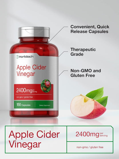 Cápsulas de Vinagre de Sidra de Manzana Horbäach – 2,400 mg, 150 Unidades