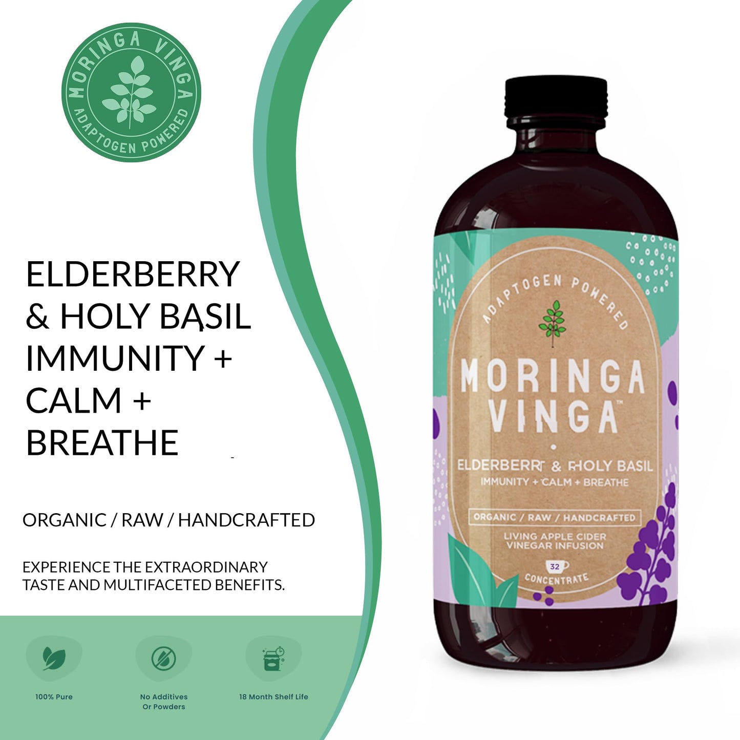 Tónico Herbal de Moringa Vinga con Adaptógenos y Vinagre de Sidra de Manzana – 32 oz
