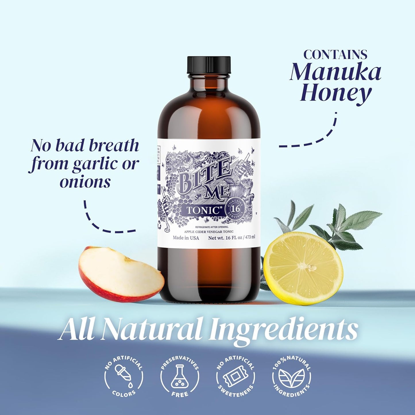 Bite Me Tónico Vinagre de Sidra de Manzana con Miel de Manuka – 16 fl oz