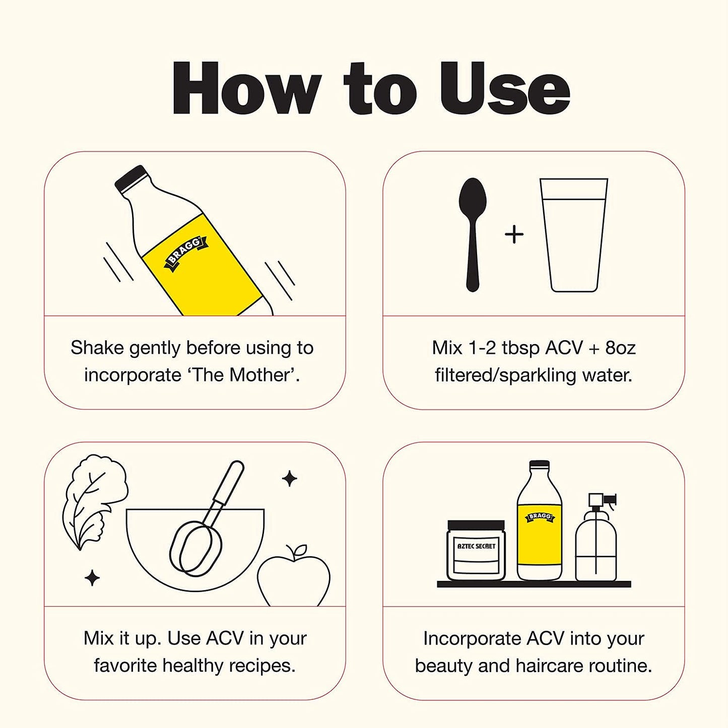 Vinagre de sidra de manzana crudo y orgánico Bragg con la madre – 32 oz