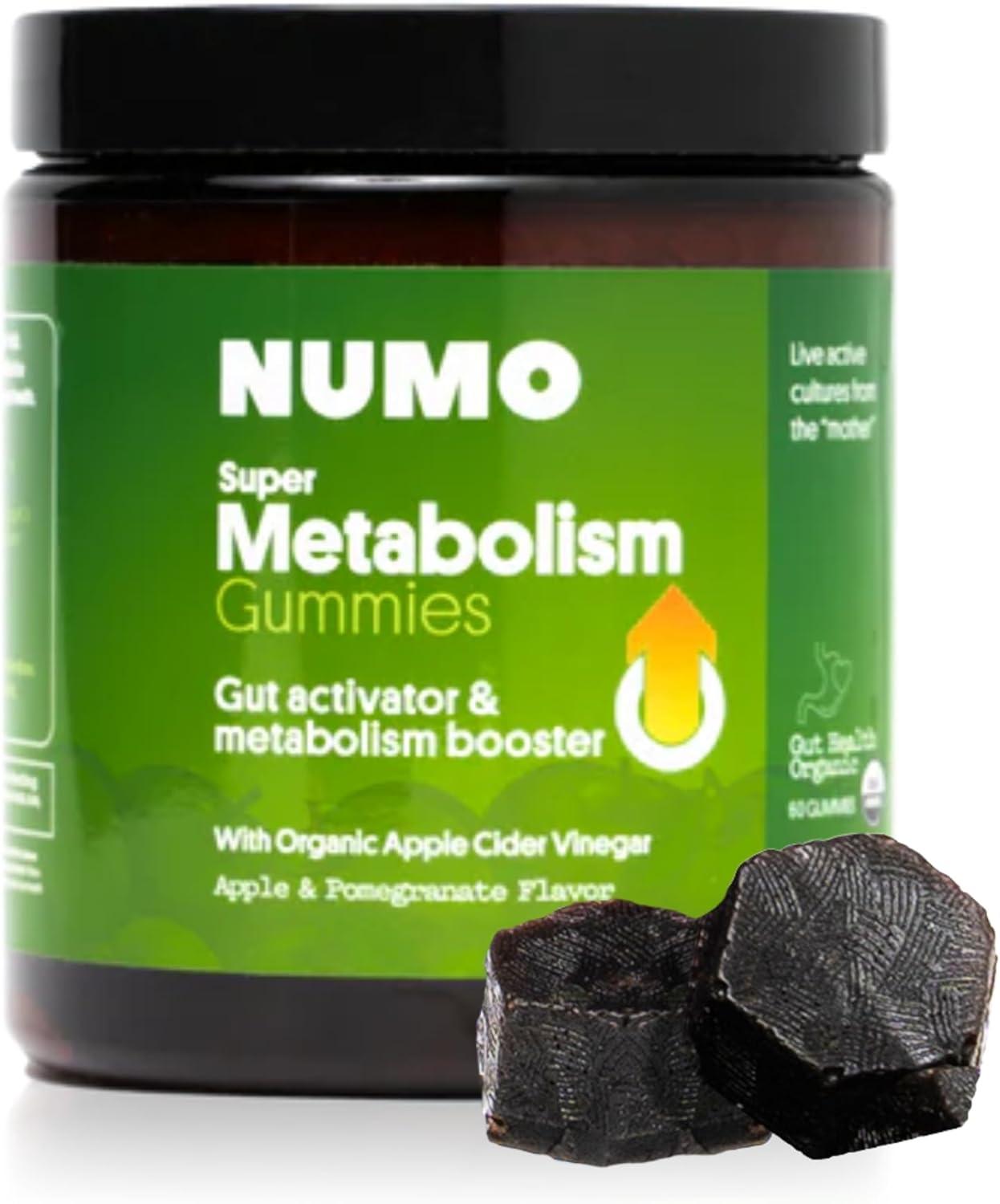 Gomitas de vinagre de sidra de manzana Numo de The Mother, gomitas ACV con probióticos, ácido fólico, aceite MCT, vitamina B12, granada, apoya la salud digestiva, el sistema inmunológico, la salud intestinal - 60 unidades