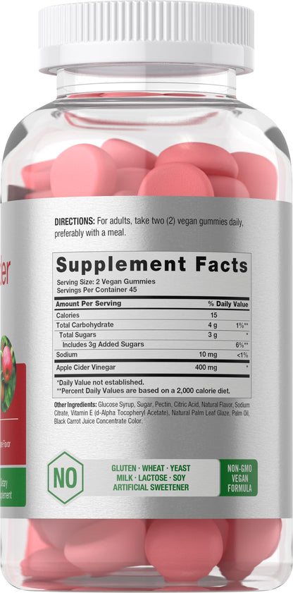 Gomitas de vinagre de sidra de manzana Horbäach – Sabor Manzana, 400 mg, 90 unidades