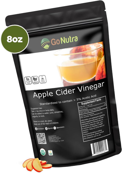 Go Nutra Vinagre de sidra de manzana en polvo ecológico 8 oz. ACV natural 5% ácido acético Vinagre de sidra en polvo para cocinar, cuidado de la piel y más
