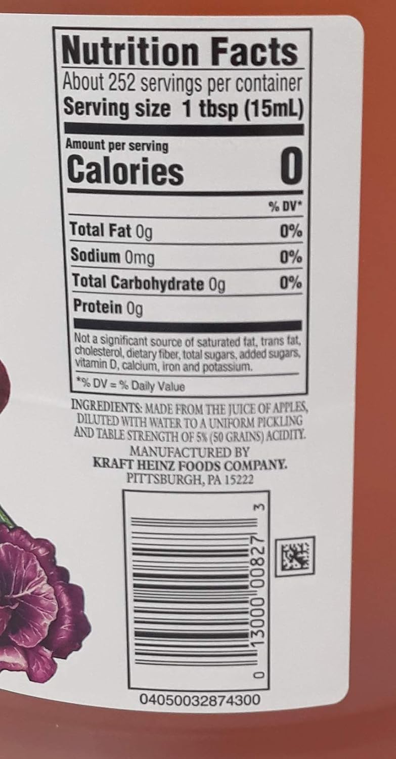 Vinagre de sidra de manzana Heinz totalmente natural – 5% de acidez, 1 galón