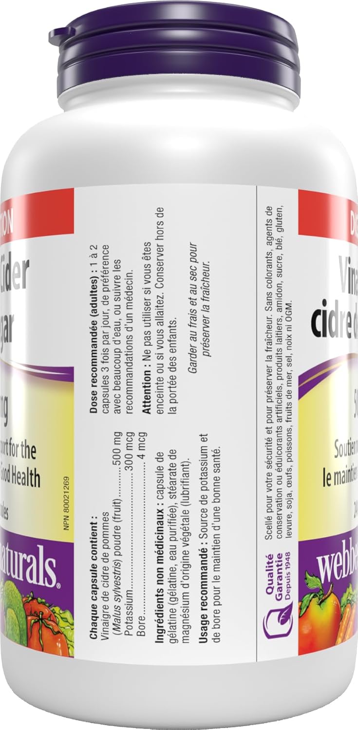 Webber Naturals Vinagre de Sidra de Manzana 500 mg, 240 Cápsulas