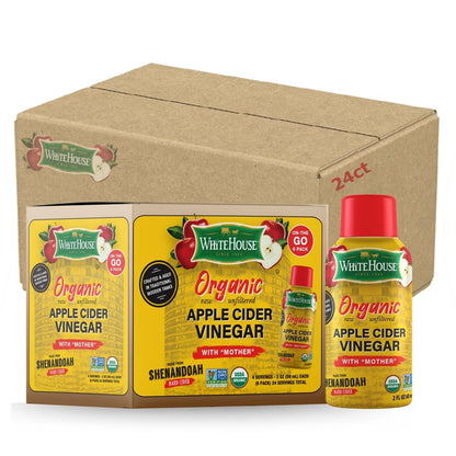 White House Organic Apple Cider Vinegar Shots, Raw Unfiltered, On the Go (Organic, Pack of 24)
