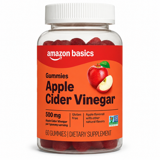 Gomitas de vinagre de sidra de manzana Amazon Basics con vitamina B12 – 500 mg, 60 unidades