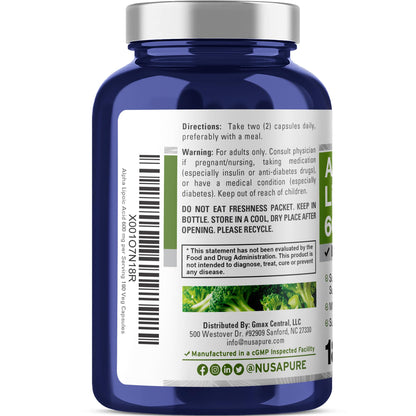 NusaPure Ácido Alfa Lipoico 600 mg por porción 180 Cápsulas Vegetales (Vegetariano, Sin OGM, Vegano)