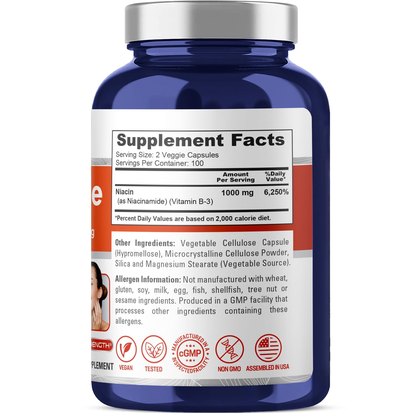 NusaPure Niacinamida 1000mg 200 Cápsulas Vegetales (Sin OGM, Vegano) Sin Enrojecimiento