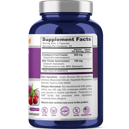 NusaPure Apoyo para Hígado y Riñones con Fruta de Arándano y Extracto de Cardo Mariano 650 mg 60 Cápsulas Sin OGM Sin Soya Suplemento Dietético
