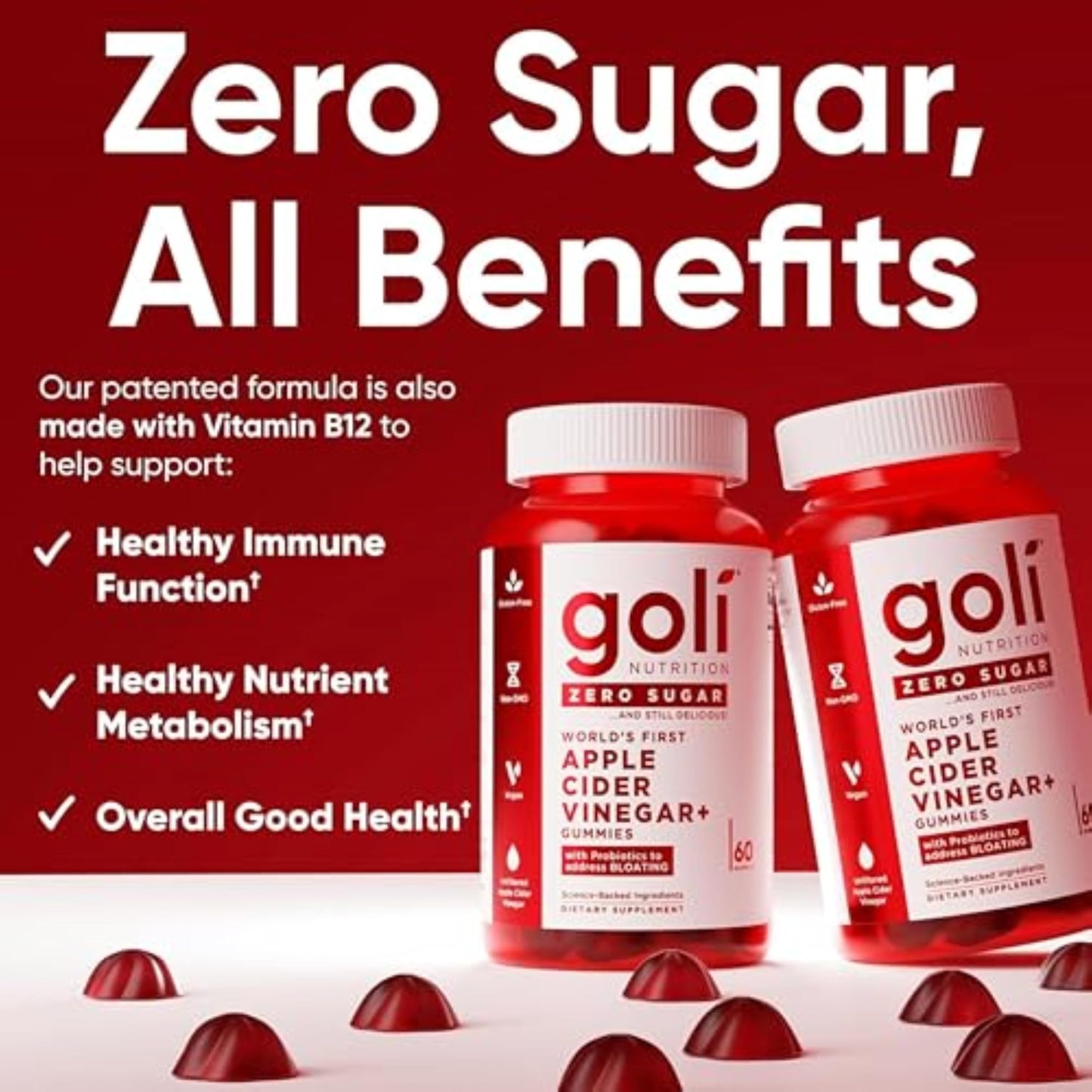 Gomitas Goli Zero Sugar de Vinagre de Sidra de Manzana con Probióticos y Vitamina B12