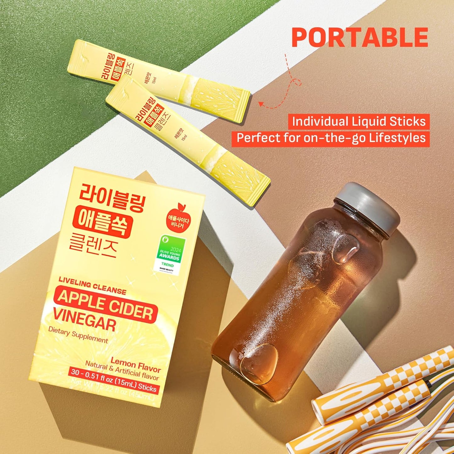 [Liveling] Bebida en barra de vinagre de sidra de manzana – Sabor limón | Apoya la digestión, limpieza diaria, sin azúcar, bajas calorías, paquetes portátiles para llevar (30 barras)