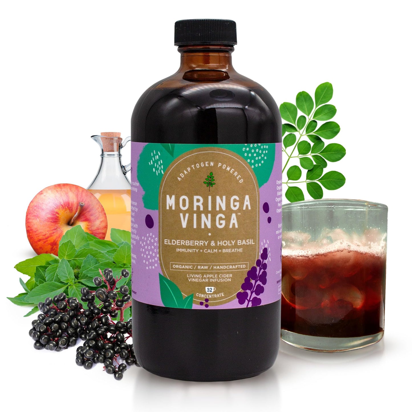 Tónico Herbal de Moringa Vinga con Adaptógenos y Vinagre de Sidra de Manzana – 32 oz