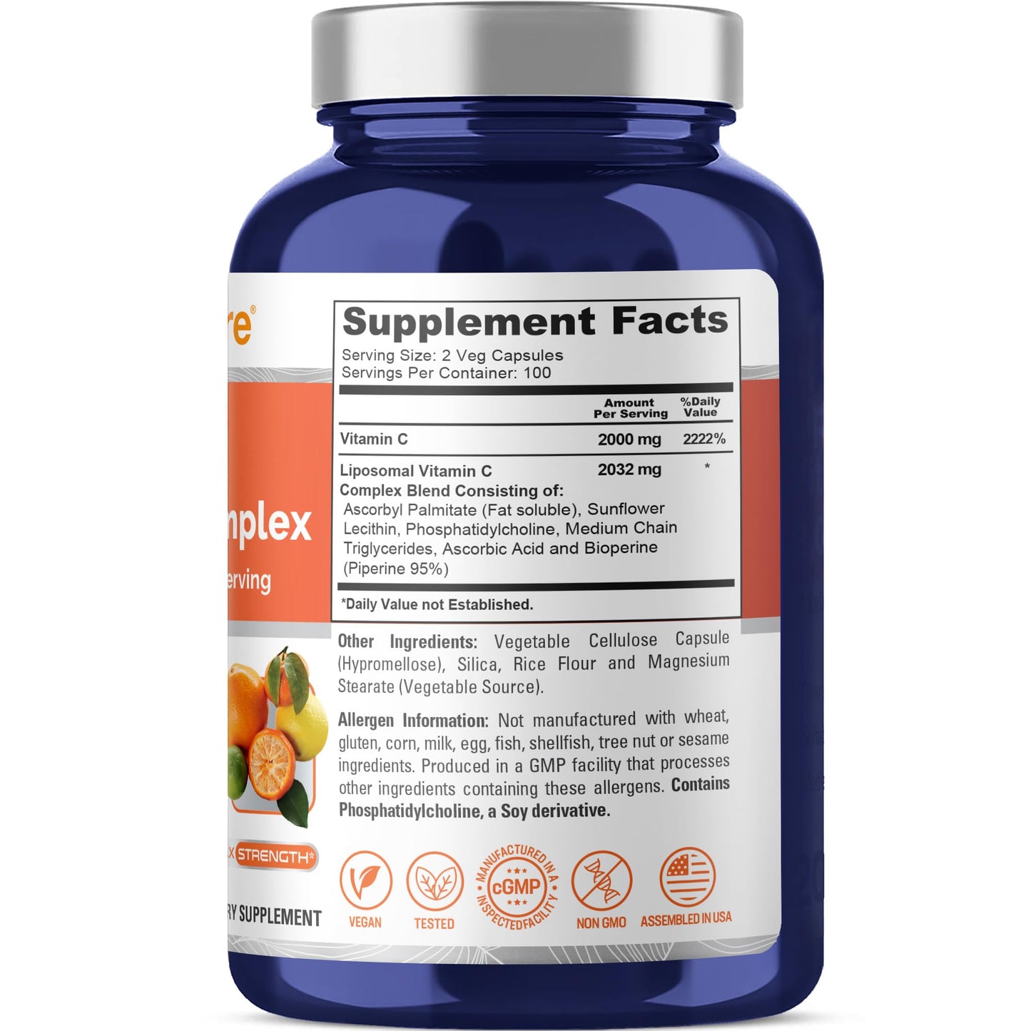 NusaPure Vitamina C Liposomal 2032mg - 200 Cápsulas Veganas, BioPerine - Ácido Ascórbico de Alta Absorción