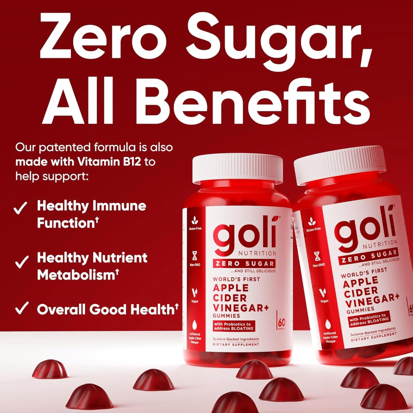Gomitas Goli Zero Sugar de Vinagre de Sidra de Manzana con Probióticos y Vitamina B12