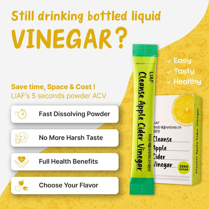 LIAF Apple Cider Vinegar Powder Loaded Tea Packets | Korean Fermented ACV with Mother | Travel Size Instant Dissolving Drink Mix | Sugar Free Energy Boost | Lemon Flavor 10 Count