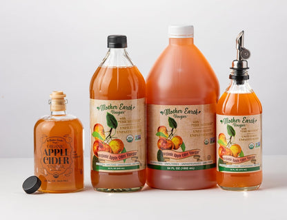 Mother Earth Organic Apple Cider Vinegar With The Mother – 16 oz Glass Bottle