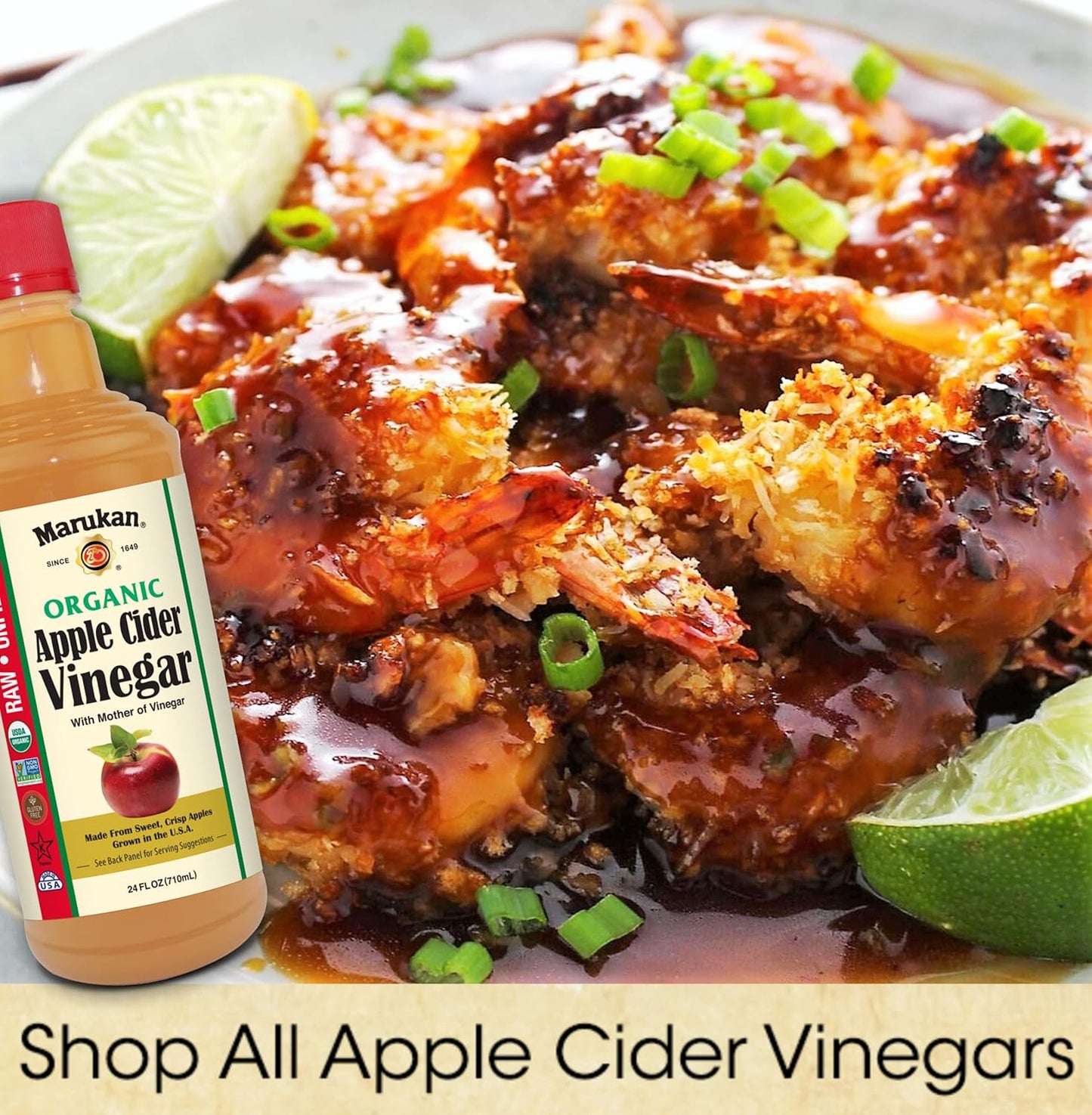 Vinagre de sidra de manzana crudo orgánico Marukan con la madre – 24 oz