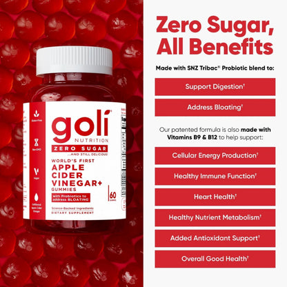 Gomitas Goli Zero Sugar de Vinagre de Sidra de Manzana con Probióticos y Vitamina B12