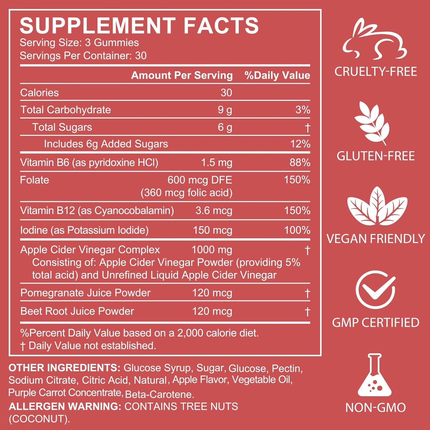 Gomitas de vinagre de sidra de manzana Nifeishi con la madre – 1,000 mg, 90 unidades