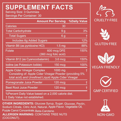 Gomitas de vinagre de sidra de manzana Nifeishi con la madre – 1,000 mg, 90 unidades