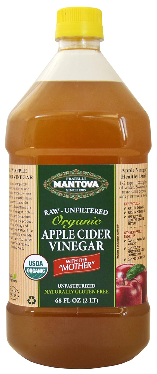 Vinagre de sidra de manzana orgánico Mantova con la madre – Crudo y sin filtrar, 33.8 fl oz