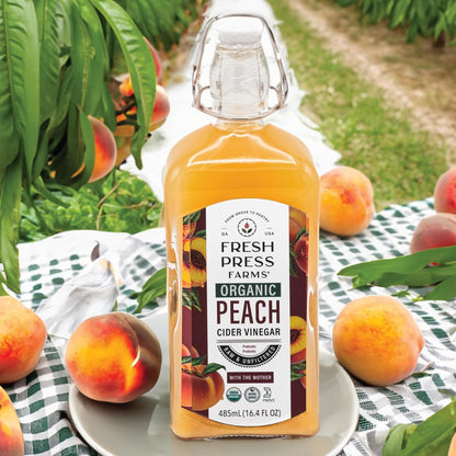 Fresh Press Farms Vinagre de sidra de melocotón orgánico con la madre – 16.4 oz, paquete de 2