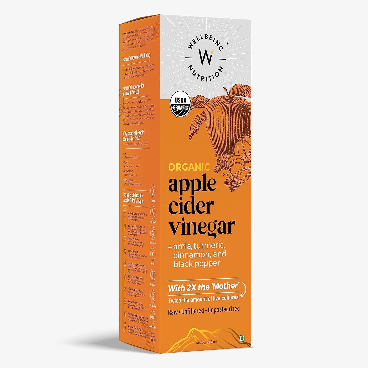 Wellbeing Nutrition Vinagre de Sidra de Manzana del Himalaya con 2X Madre – 500 mL