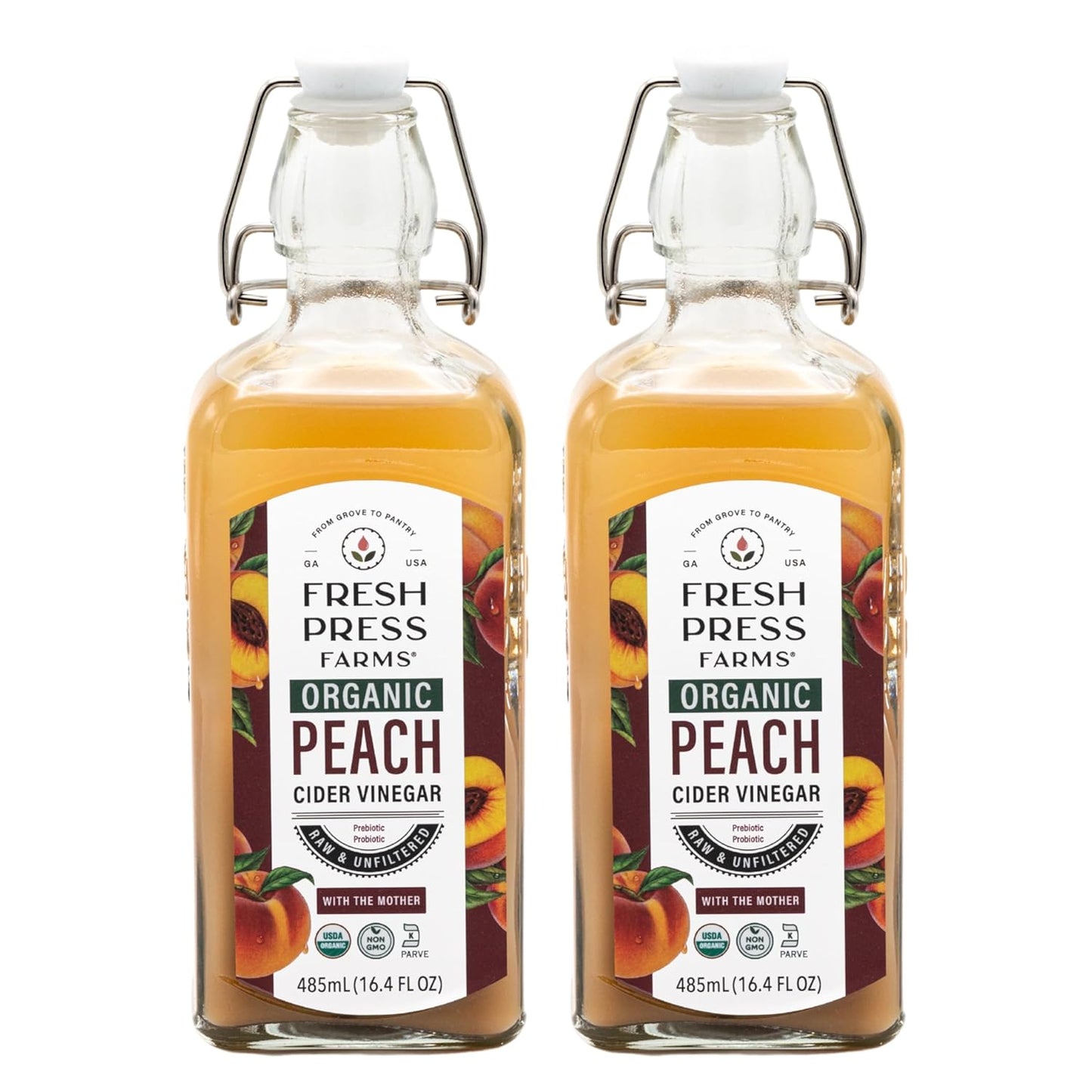 Fresh Press Farms Vinagre de sidra de melocotón orgánico con la madre – 16.4 oz, paquete de 2