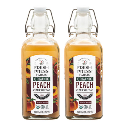 Fresh Press Farms Vinagre de sidra de melocotón orgánico con la madre – 16.4 oz, paquete de 2