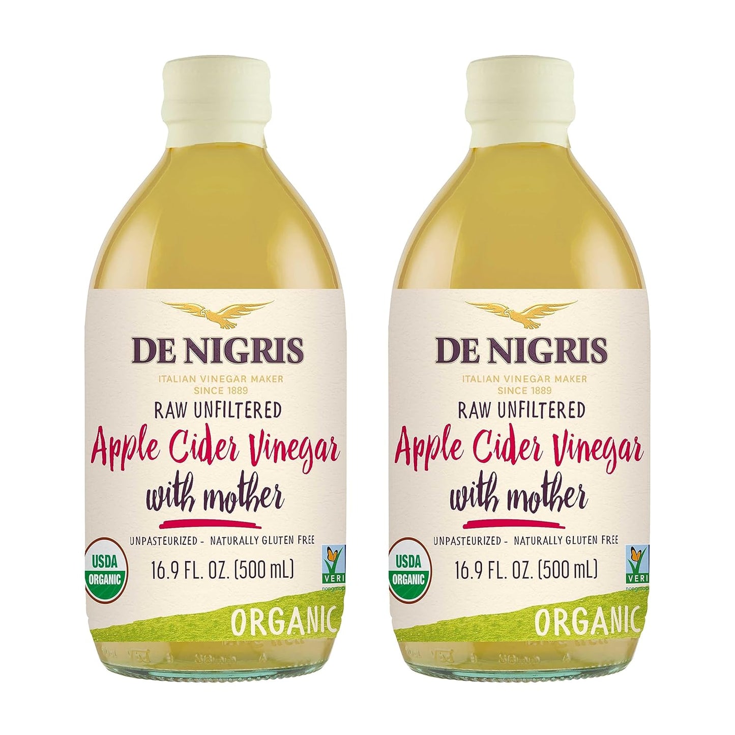 Vinagre de Sidra de Manzana Crudo Orgánico De Nigris con la Madre – Paquete de 2