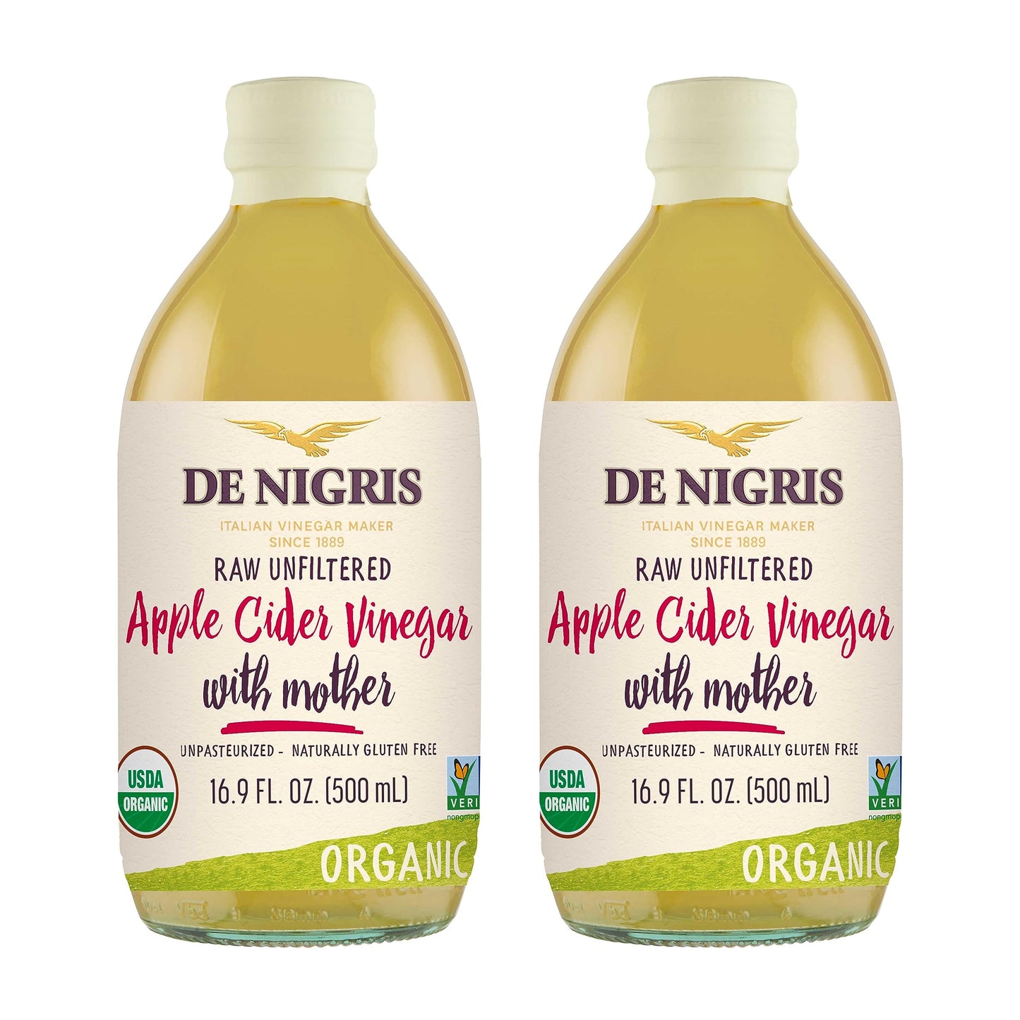 Vinagre de Sidra de Manzana Crudo Orgánico De Nigris con la Madre – Paquete de 2