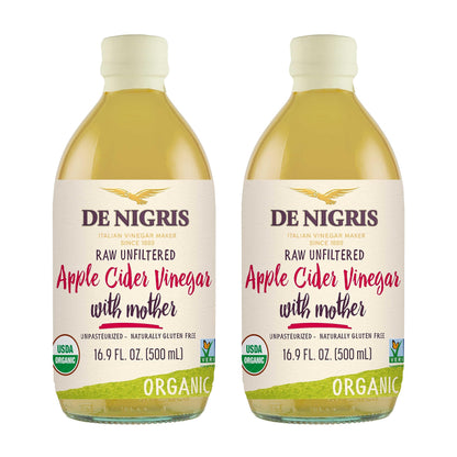 Vinagre de Sidra de Manzana Crudo Orgánico De Nigris con la Madre – Paquete de 2