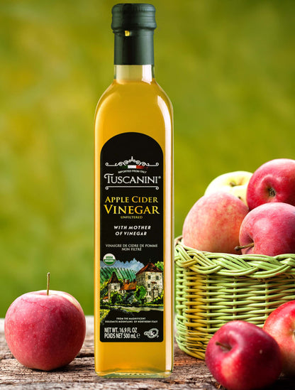 Vinagre de sidra de manzana orgánico italiano Tuscanini con la madre - 480 g