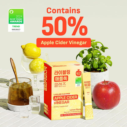 [Liveling] Bebida en barra de vinagre de sidra de manzana – Sabor limón | Apoya la digestión, limpieza diaria, sin azúcar, bajas calorías, paquetes portátiles para llevar (30 barras)