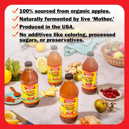Bragg Organic Flavored Apple Cider Vinegar with the Mother – Raw & Unfiltered, 16 fl oz