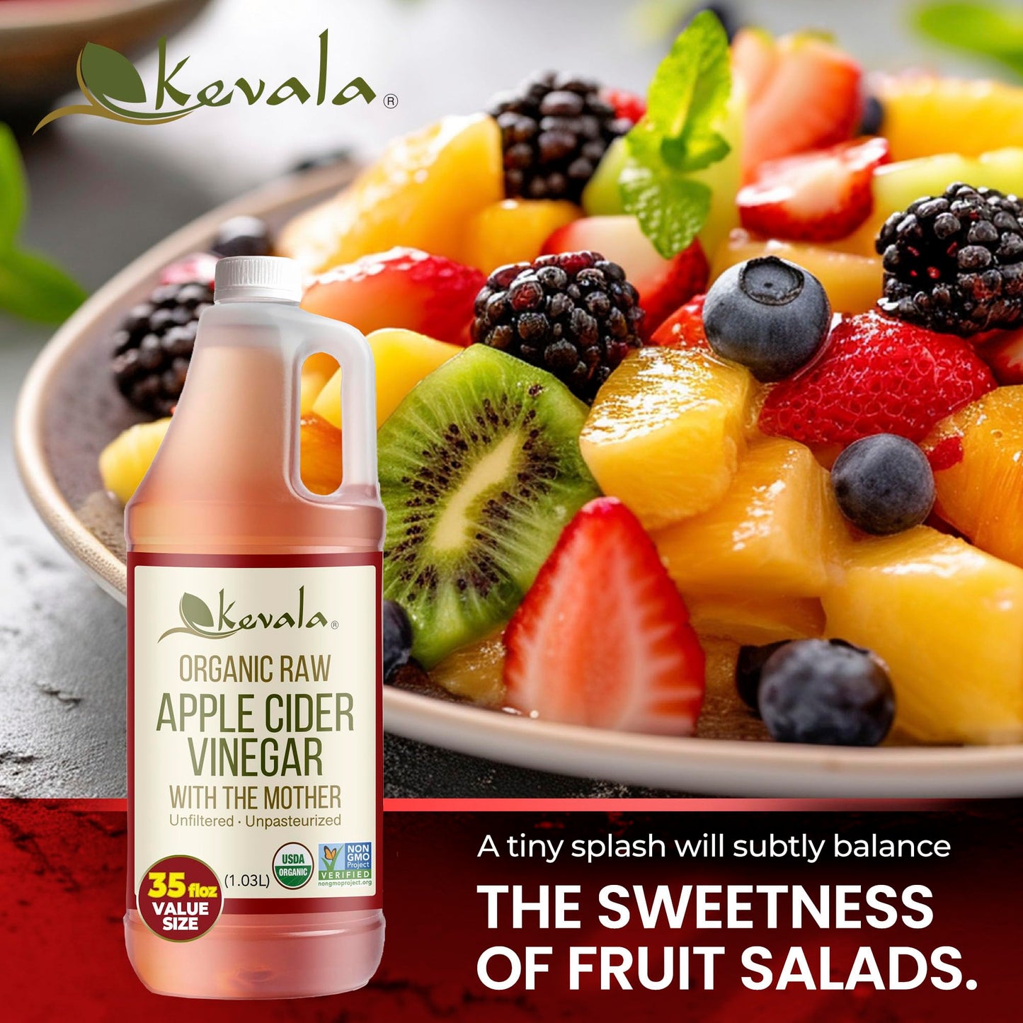 Vinagre de Sidra de Manzana Crudo Orgánico Kevala con la Madre