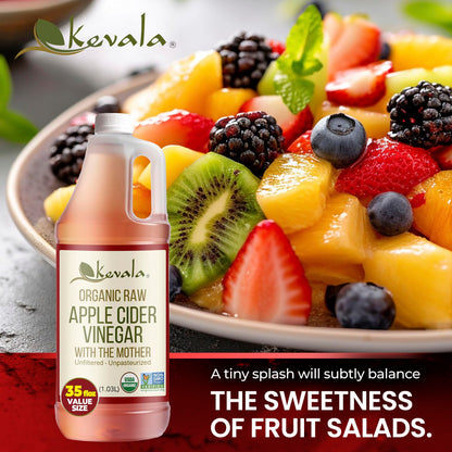 Vinagre de Sidra de Manzana Crudo Orgánico Kevala con la Madre