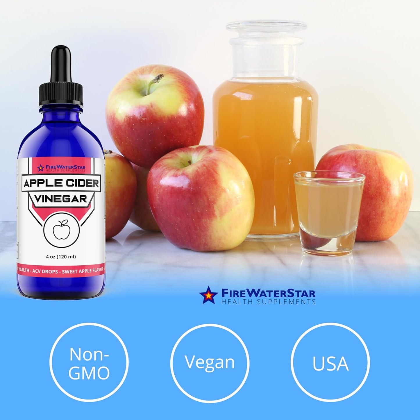 Gotas de vinagre de sidra de manzana con la madre con sabor a manzana FWS – 4 fl oz