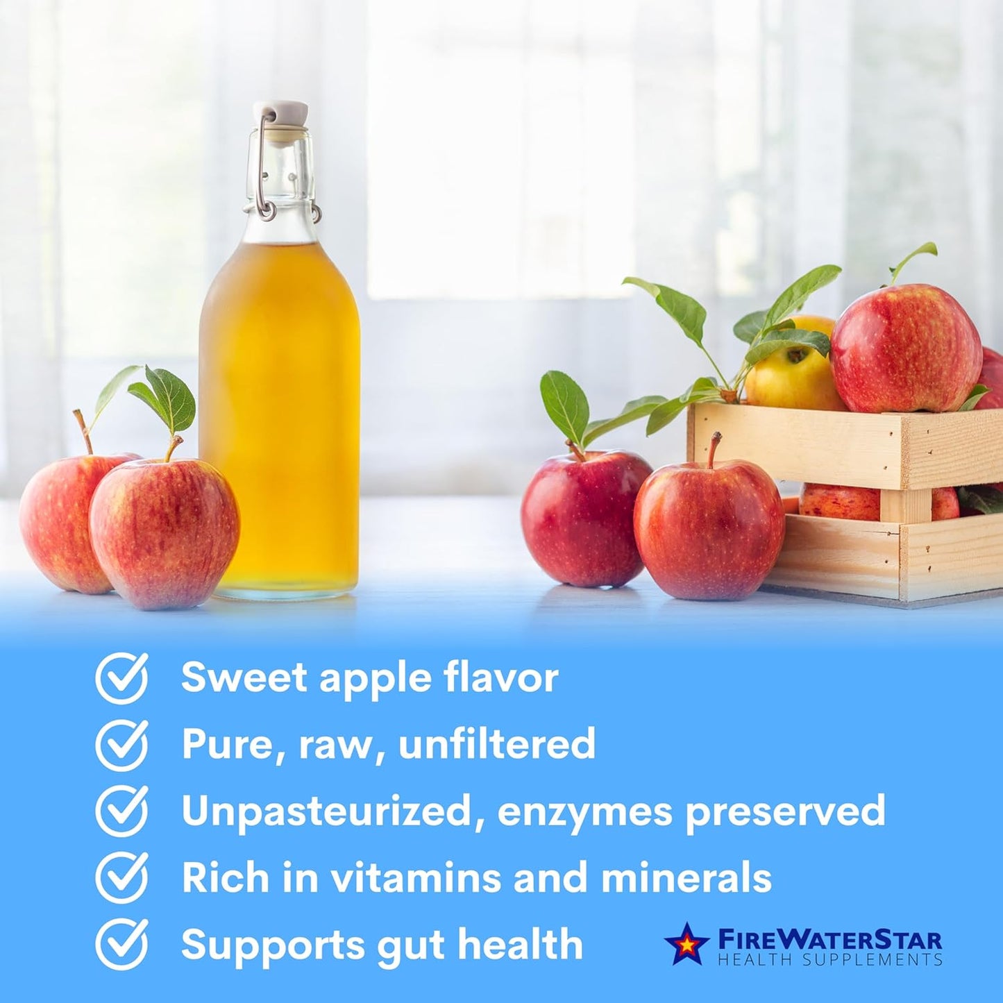 Gotas de vinagre de sidra de manzana con la madre con sabor a manzana FWS – 4 fl oz