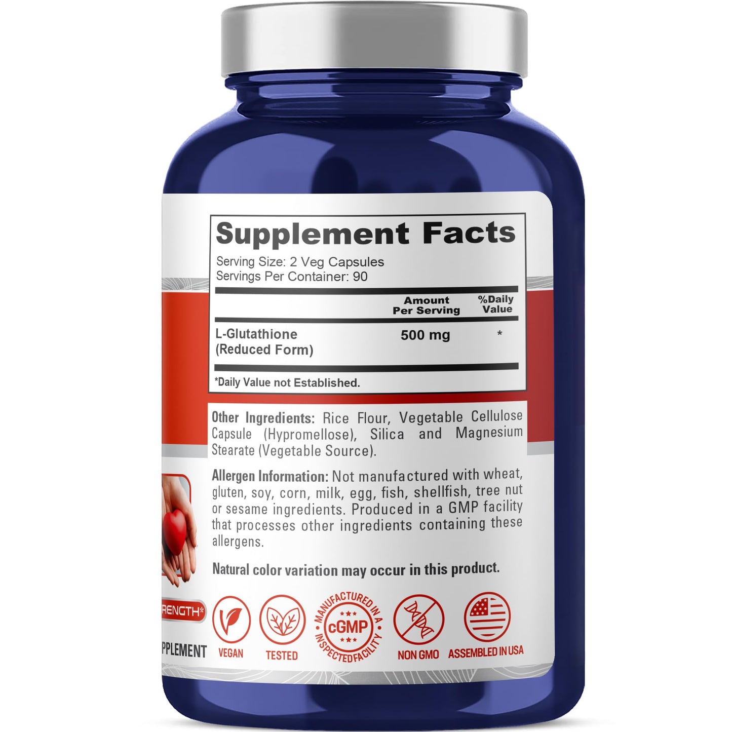 NusaPure Glutatión Reducido 500mg 180 Cápsulas Vegetales (Vegano, Sin OMG) L-Glutatión