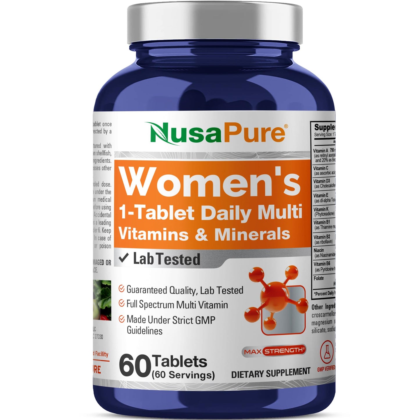 NusaPure Multivitaminas y Minerales para Mujeres, Probado en Laboratorio 60 Comprimidos Suplemento Dietético No Modificado Genéticamente