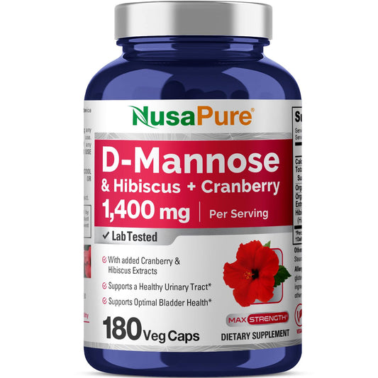 NusaPure D-Manosa Complejo 1400 mg (con Hibisco y Arándano) - 180 Cápsulas Vegetales.