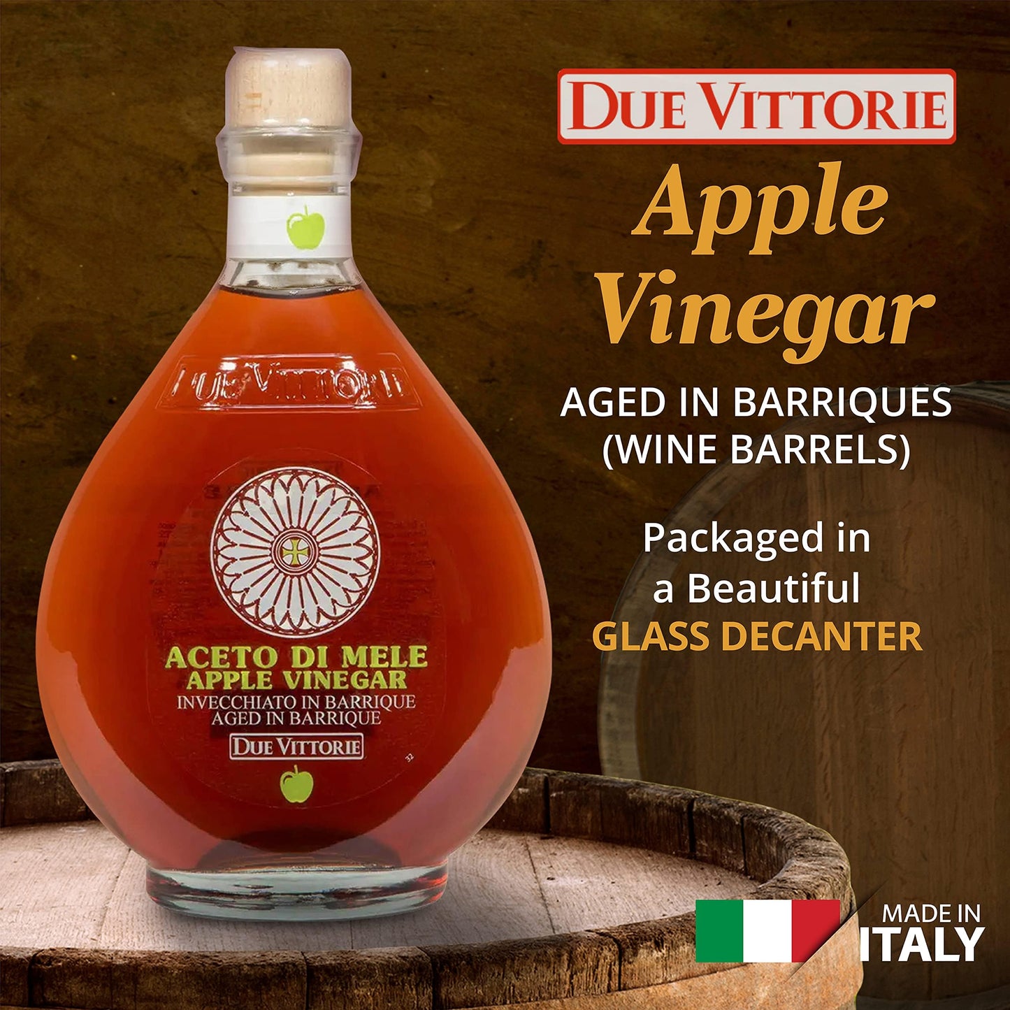 Due Vittorie Italian Apple Cider Vinegar Aged in Wine Barrels – 16.9 fl oz