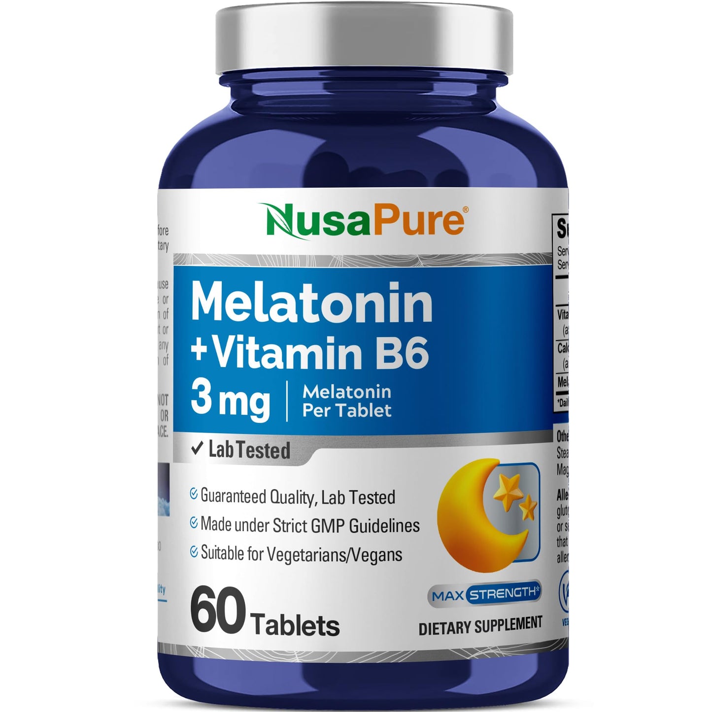NusaPure Melatonina 3 mg 60 Comprimidos Vegetariano/Vegano, Sin OGM