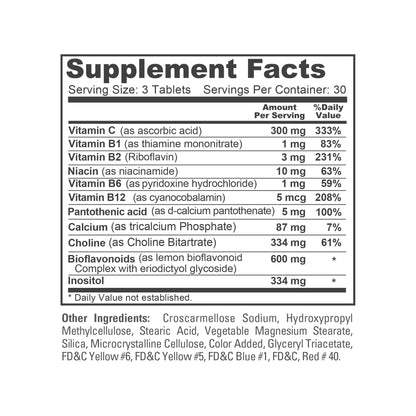 Sistema de apoyo para la salud auditiva de NusaPure – Vitamina C, vitaminas B, niacina, ácido pantoténico, calcio, colina, bioflavonoides e inositol – 90 comprimidos vegetarianos – Calidad GMP y vegano – Probado en laboratorio