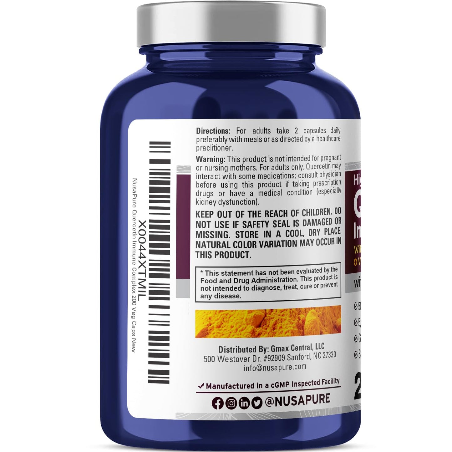 NusaPure Complejo de quercetina: bromelina, vitamina C, vitamina D3, ortiga, zinc | 200 cápsulas vegetales (sin OGM, bioperina)